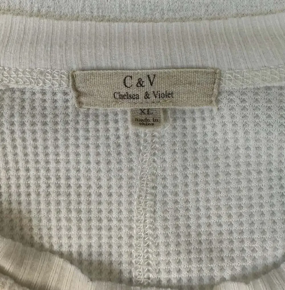 Chelsea & Violet L/S Womens XL Waffle Oversized Shirt Cream White - Picture 4 of 9